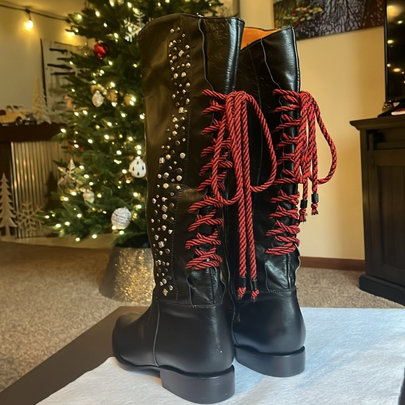 Safari Exotic Leather black studded heeled riding boots women size 9.5 - Picture 8 of 16